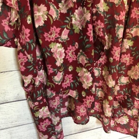 C. Wonder Red Floral Boho Short Sleeve Kimono Duster S - Picture 6 of 6